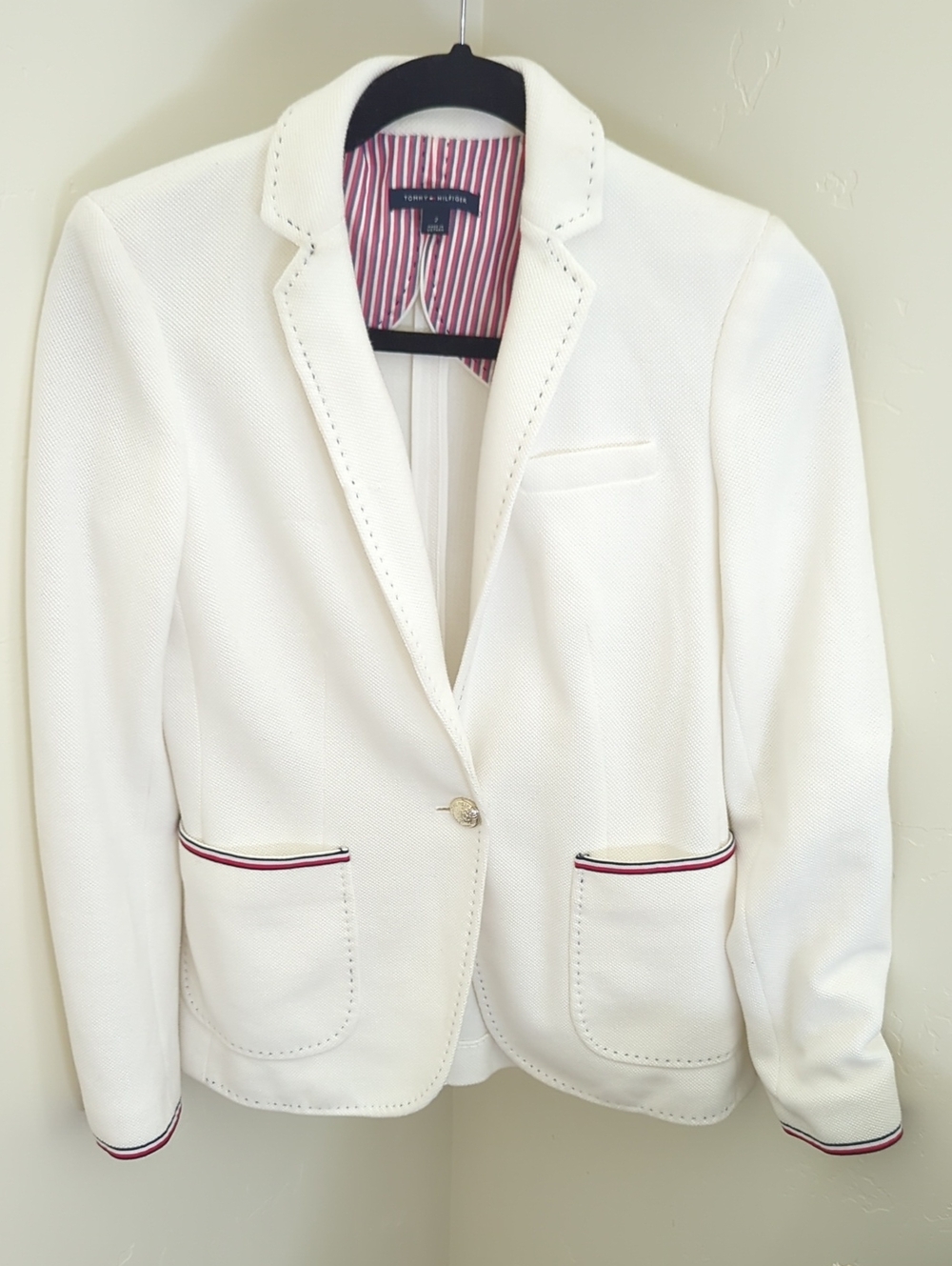 Tommy Hilfiger White Women's Single-Button Blazer with Trim